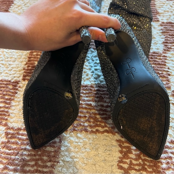 Jessica Simpson Stilletto Heels Pointed Toe Gunmetal Rhinestone Slouch Boots - Picture 5 of 6